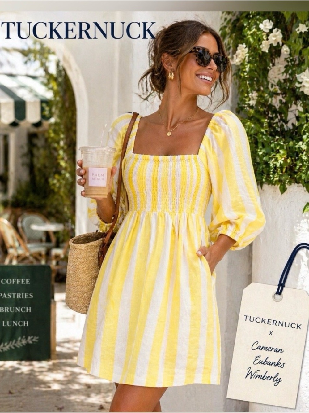 Tuckernuck Eubanks Wimberly Yellow Cabana Stripe Annie Smocked Dress,Size Small